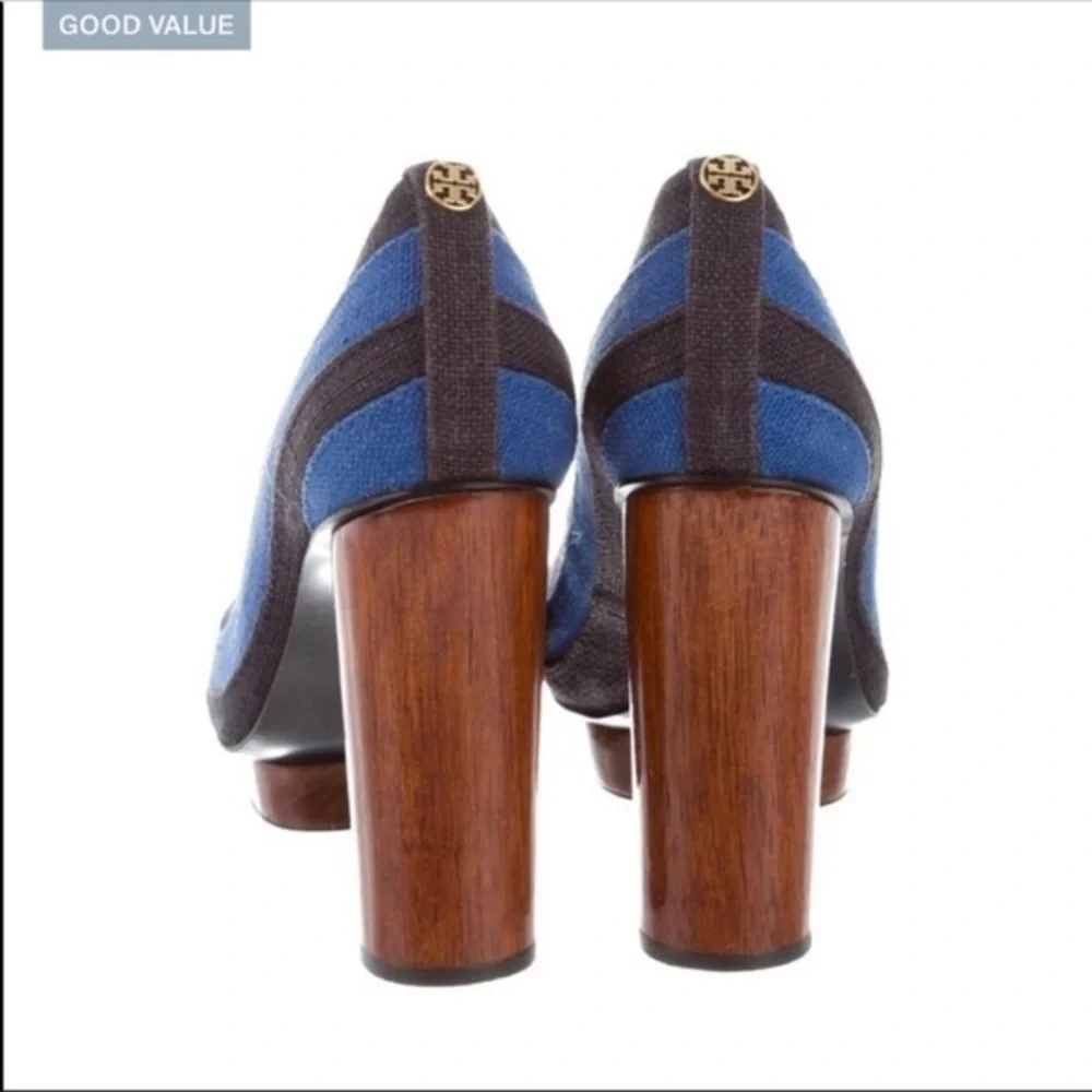 Tory Burch Tweed Wood platform heels